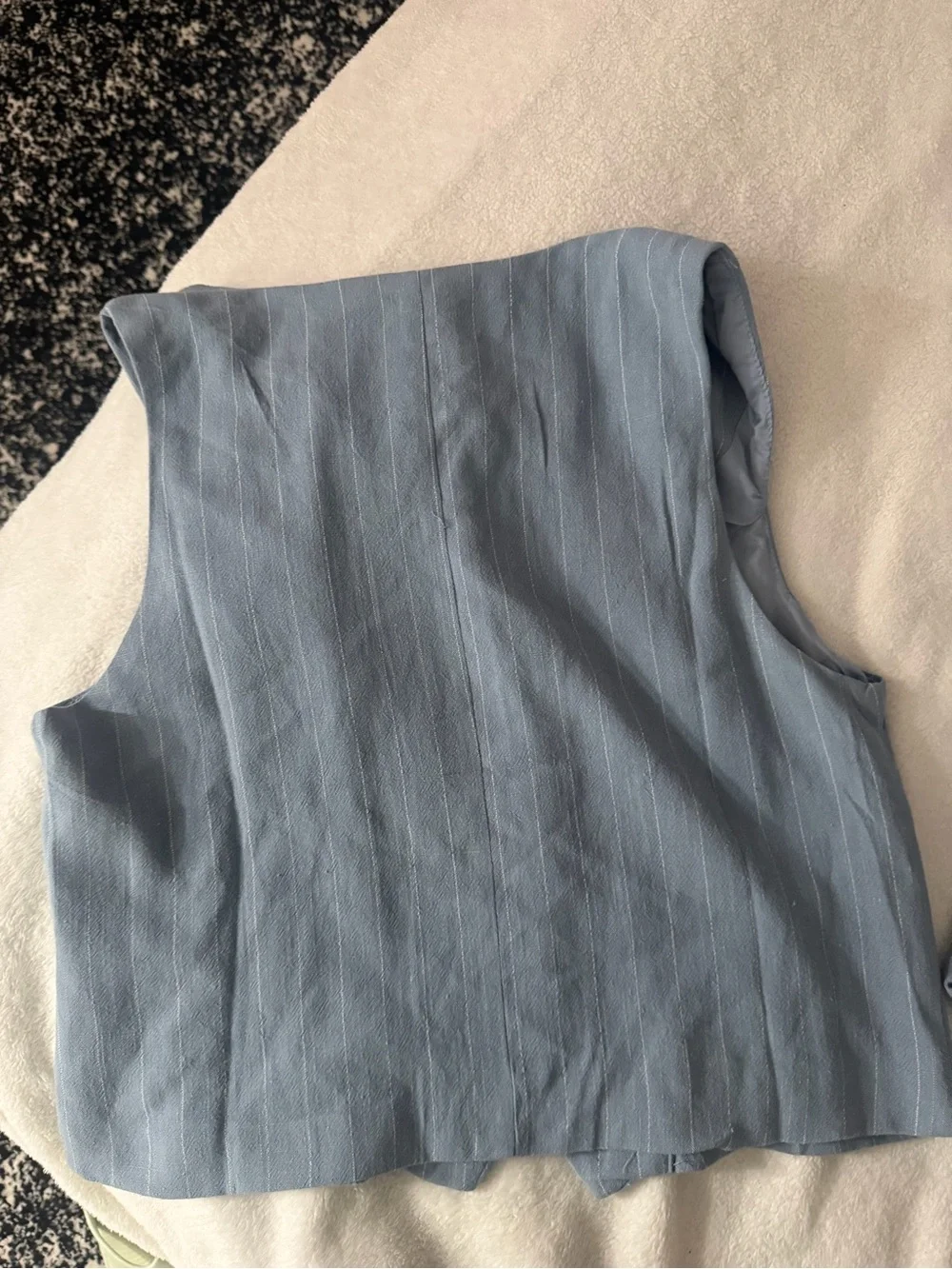 Women’s Light Blue Pinstripe Vest and Elastic-Waist Pants Matching Set